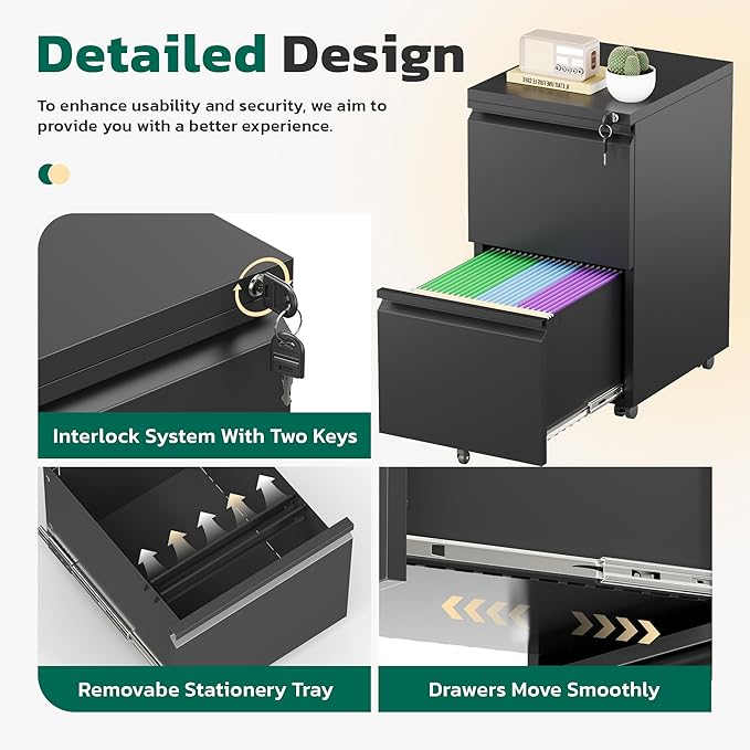 Greenvelly 2 Drawer Mobile File Cabinet - Image 4