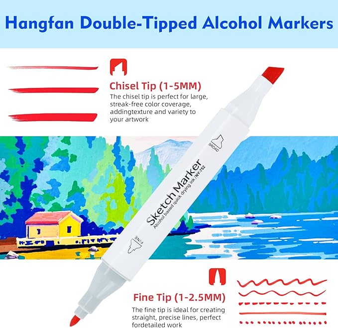 HOMSAILMO-60 Color Alcohol Marker Painting Set, Chisel and Exquisite Double - Image 2