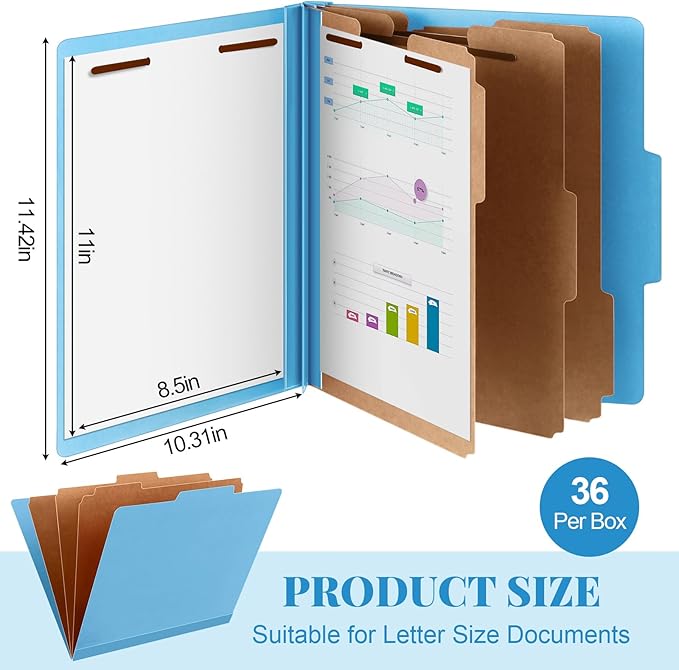 Skyygemm 36 Pcs Classification Folders Letter Size, 3 Divider Pressboard File - Image 2