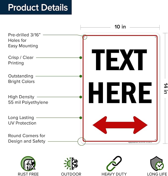 Custom Arrow, Custom Directional Sign, Two Way Arrow, 10x14 Inches, 55 mil - Image 6