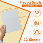 Guakicae 32 Sheets Grey Cardstock 8.5 x 11 Printer Paper, 80lb Thick Silver - Image 2