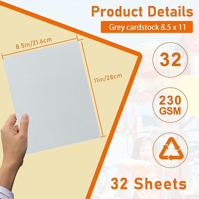 Guakicae 32 Sheets Grey Cardstock 8.5 x 11 Printer Paper, 80lb Thick Silver - Image 2