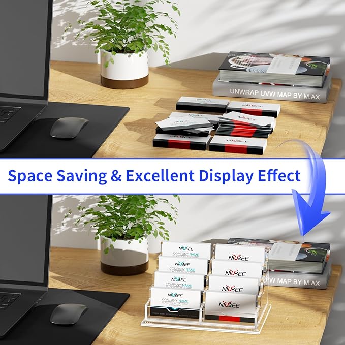 NIUBEE Clear Business Card Holder 4 Tier Acrylic Business Card Stand, 8 Slots - Image 4