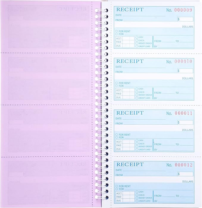 2 Packs Receipt Book with Carbon Copies, Money and Rent Receipt Book, 3-Part - Image 2