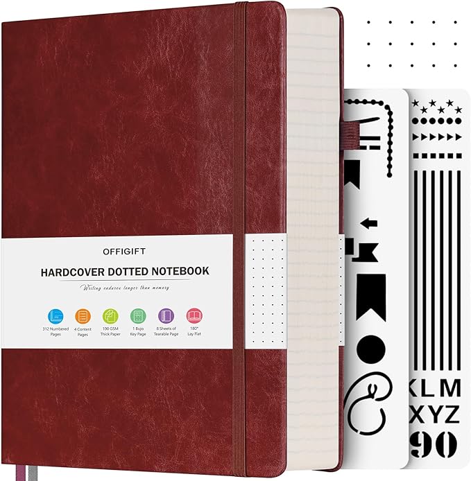 OFFIGIFT Bullet Dotted Journal Notebook, 312 Numbered Pages A5 Hardcover by OFFIGIFT