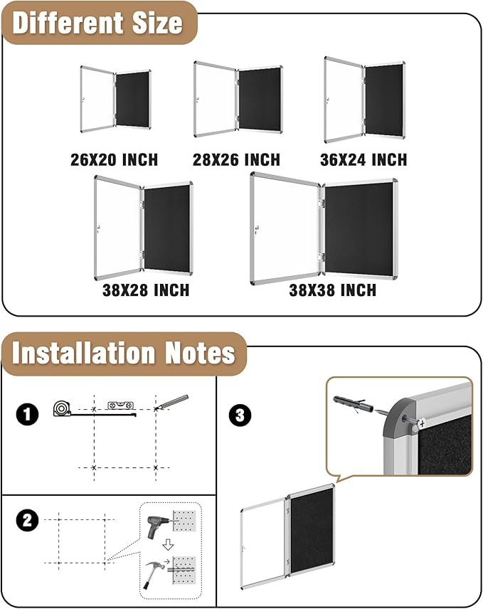 Mifuro 28"x26" Enclosed Bulletin Board, Lockable Weather-Resistant Aluminum - Image 4