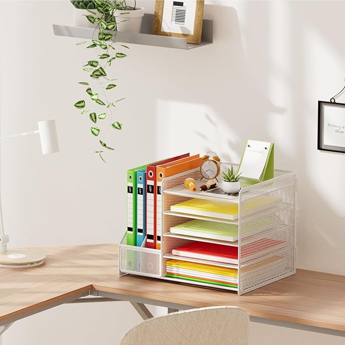 Marbrasse Desk Organizer with File Holder, 5-Tier Paper Letter Tray, Mesh Desk - Image 5
