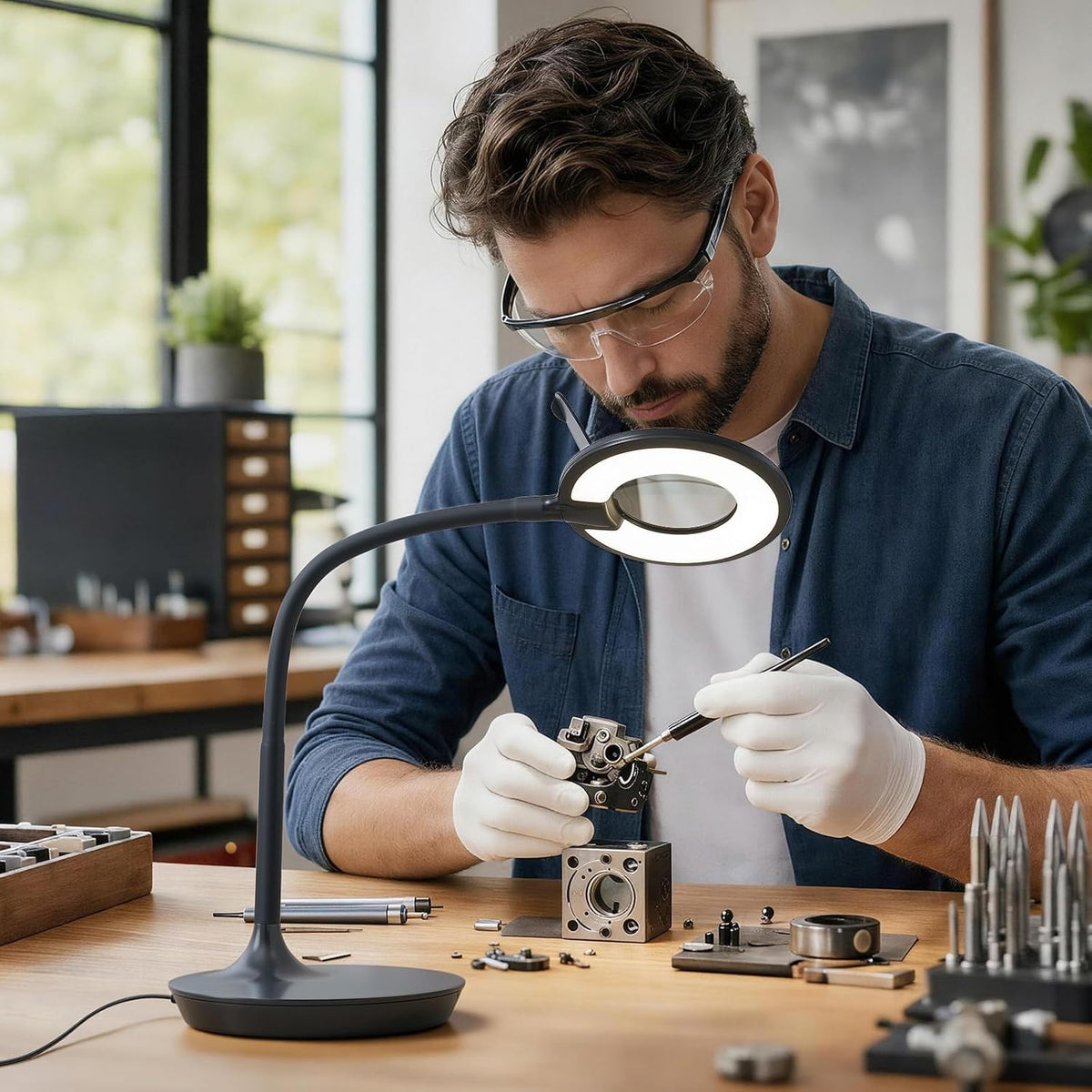 3X+6X Magnifying Glass with Light and Stand, Dimmable LED Magnifying Lamp
