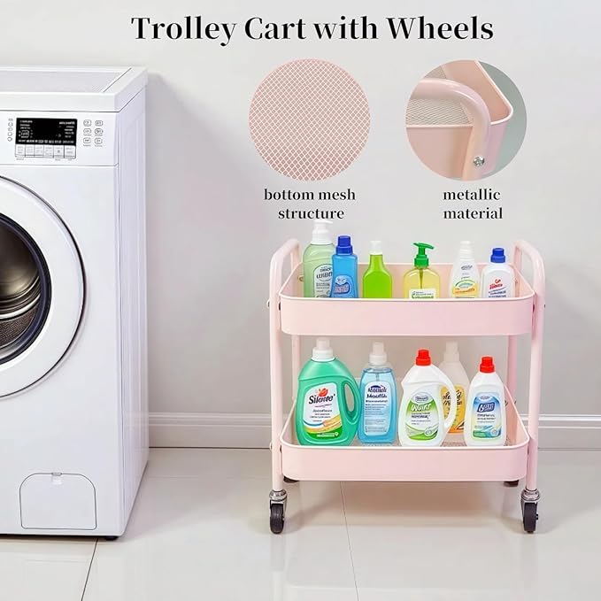 LIWNYRK 2 Tier Pink Rolling Cart - Image 5
