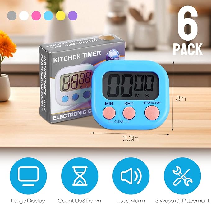 Weewooday 6 Pcs Digital Kitchen Timer Magnetic Timer Bulk On/Off Switch Minute - Image 2