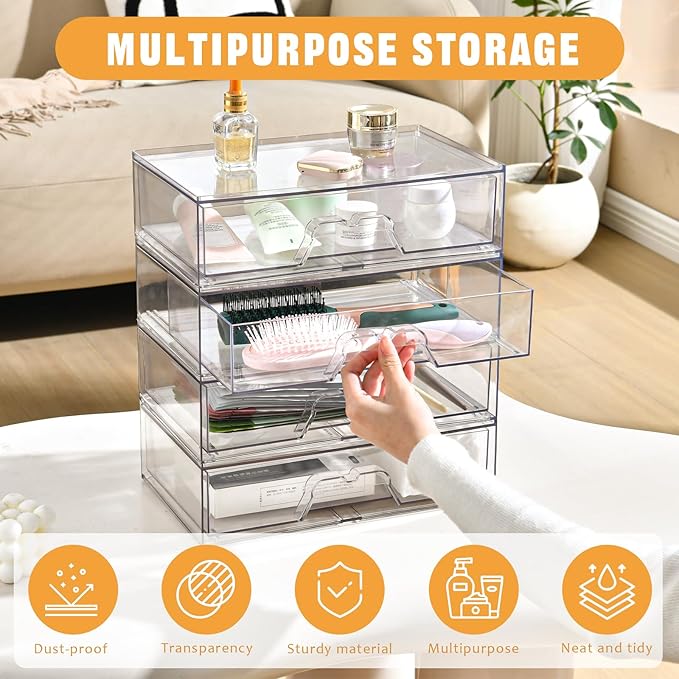 2 Pack Stackable Makeup Organizer, 12.1''L Acrylic Bathroom Organizer and - Image 5