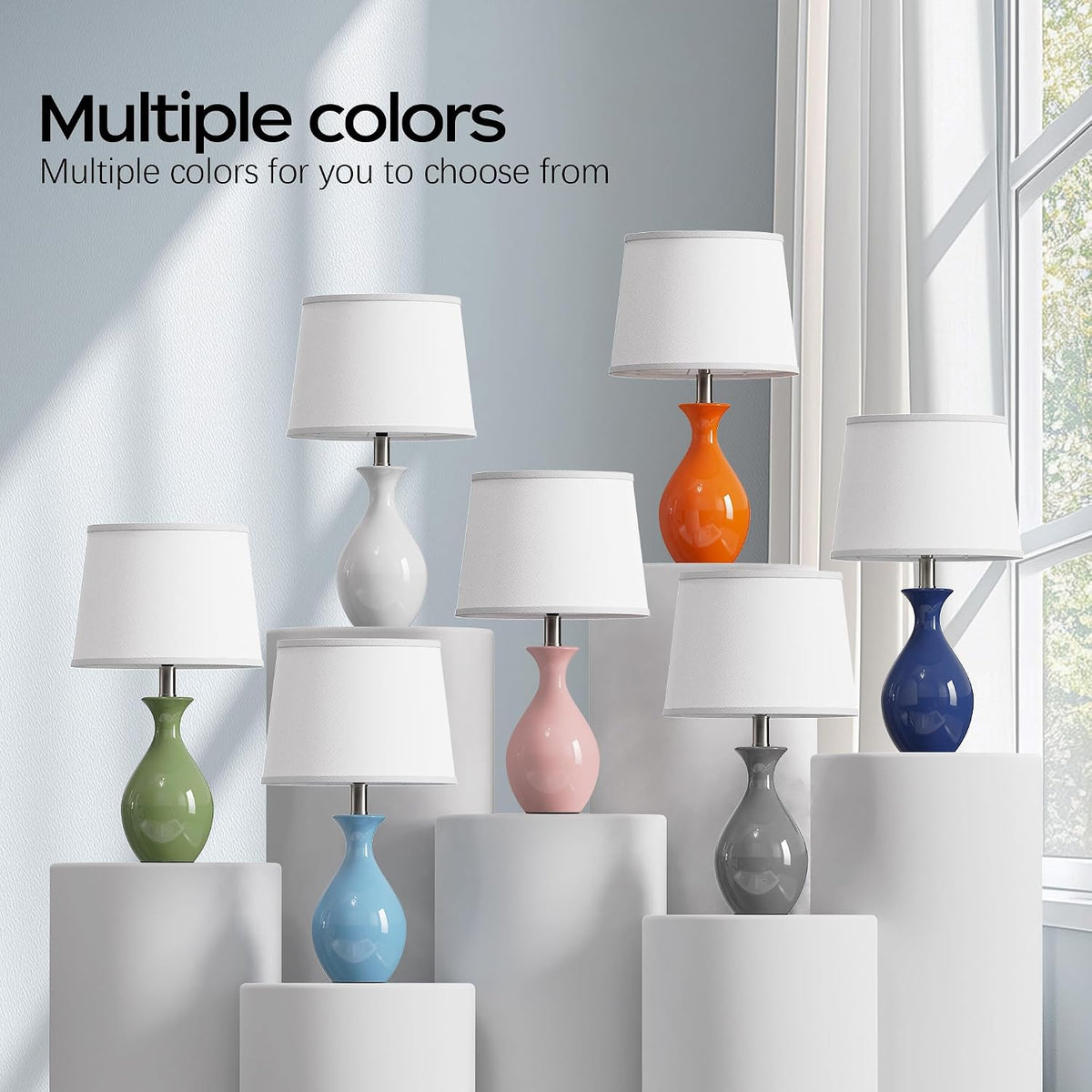 PARTPHONER Table Lamp Set of 2, Modern Ceramic Bedside Lamps for Night Stands...