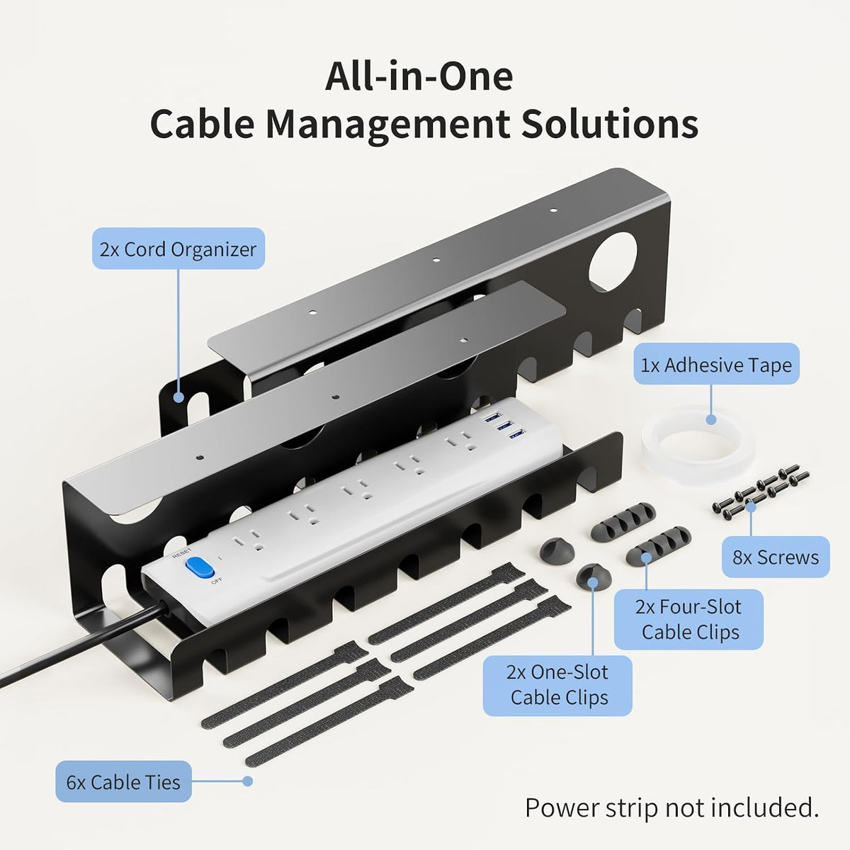 Delamu 2 Pack Metal Under Desk Cable Management Tray, Black U Channel