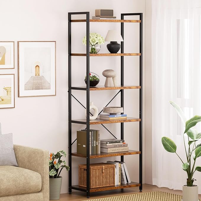 Casaottima Book Shelf, 6 Tier Tall Bookshelf, Modern Wood Bookcase Shelves - Image 3