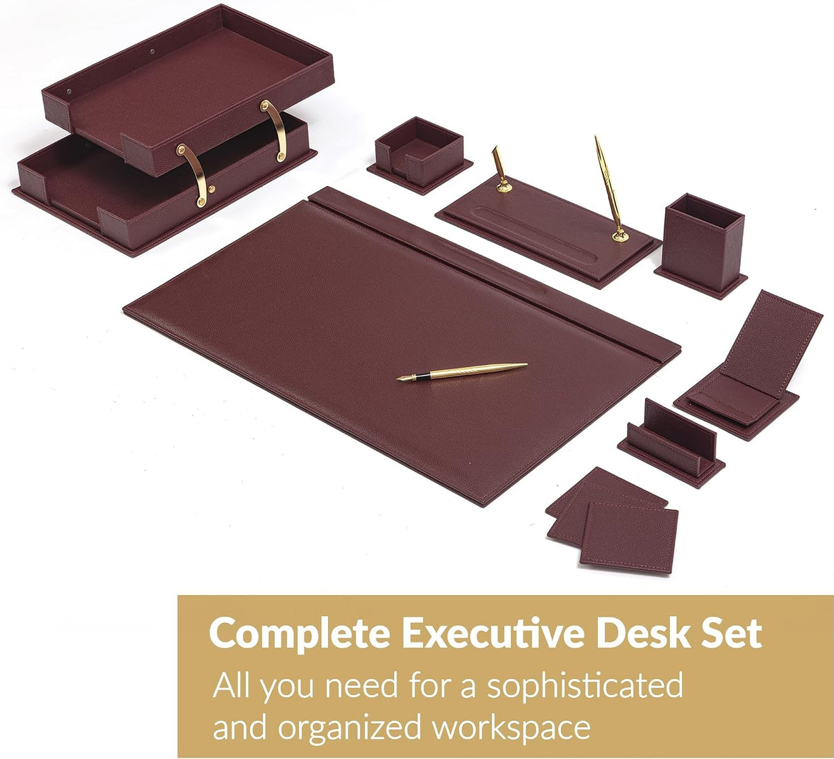 MOOGCO 12-Piece Leather Desk Set — Desk Pad 23.2" x 15.4", Double D...