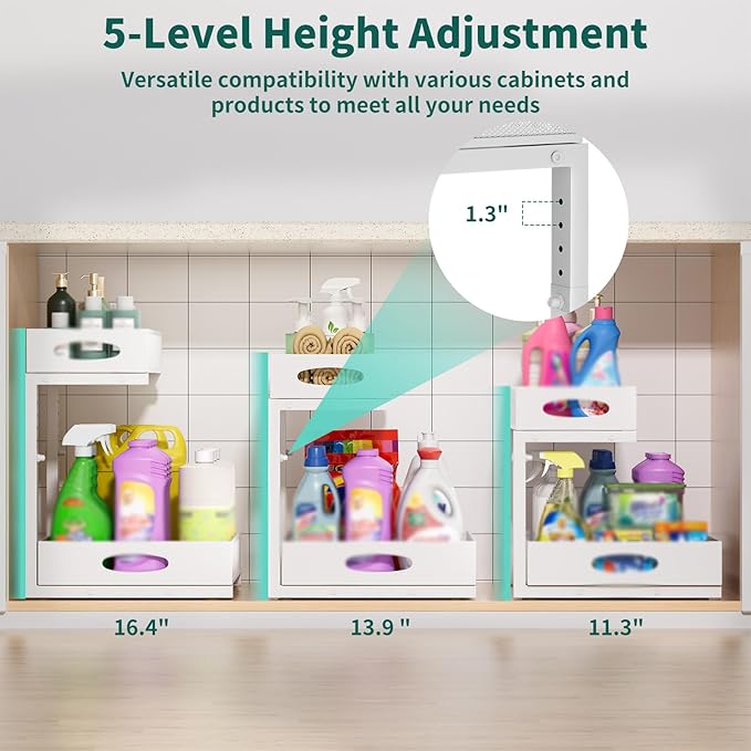 Beleeb Under Sink Organizer, Extra-Wide Upgrade, 2 Pack 2 Tier Metal Slide Out - Image 3