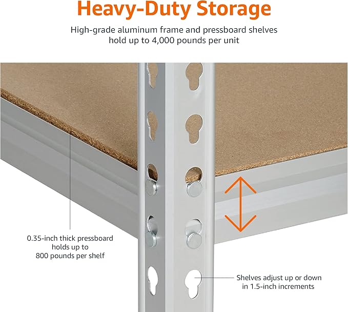 Amazon Basics Double Post Press Board 5 Tier Shelf 36 x 18 x 72, Aluminum | - Image 3