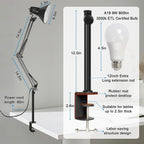 led clamp on desk lamp, 360°adjustable swing arm, close-up detail