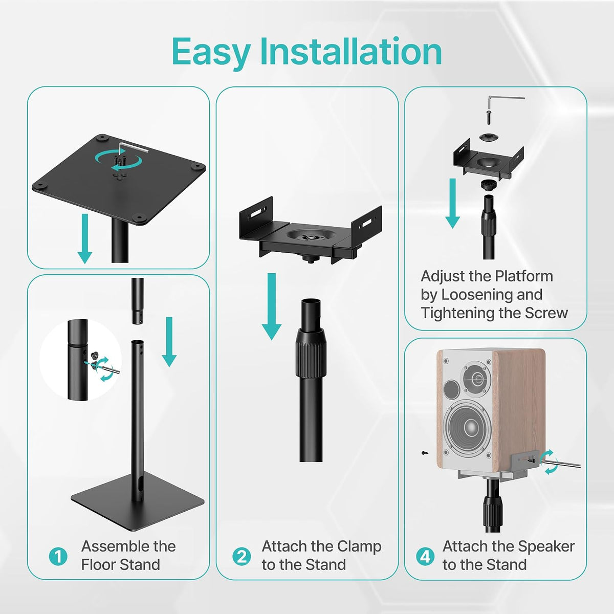 Pegzone Height-Adjustable Speaker Stands Pair, Black