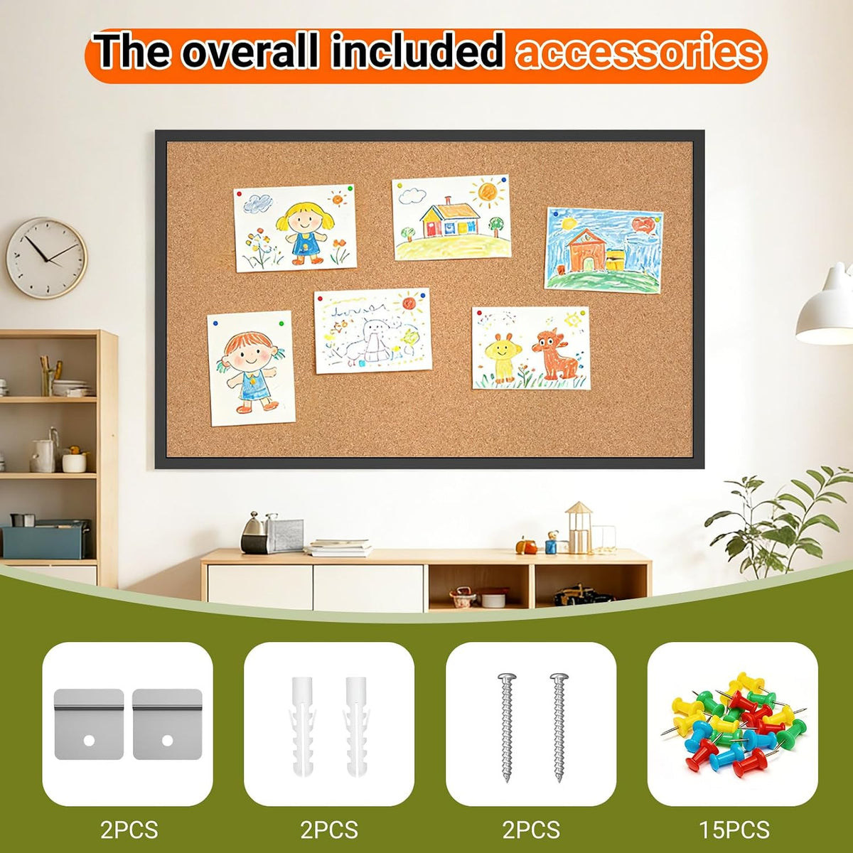 Forlogic Cork Board Bulletin Board with Black Wood Frame， 32 x 48 Large Corkb...