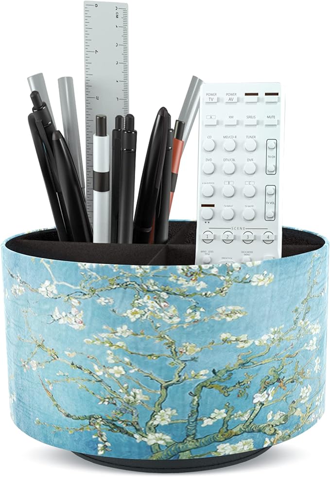Hennaja Round Leather Art Supply Organizer, Remote Control Holder, 360 Degree by Hennaja