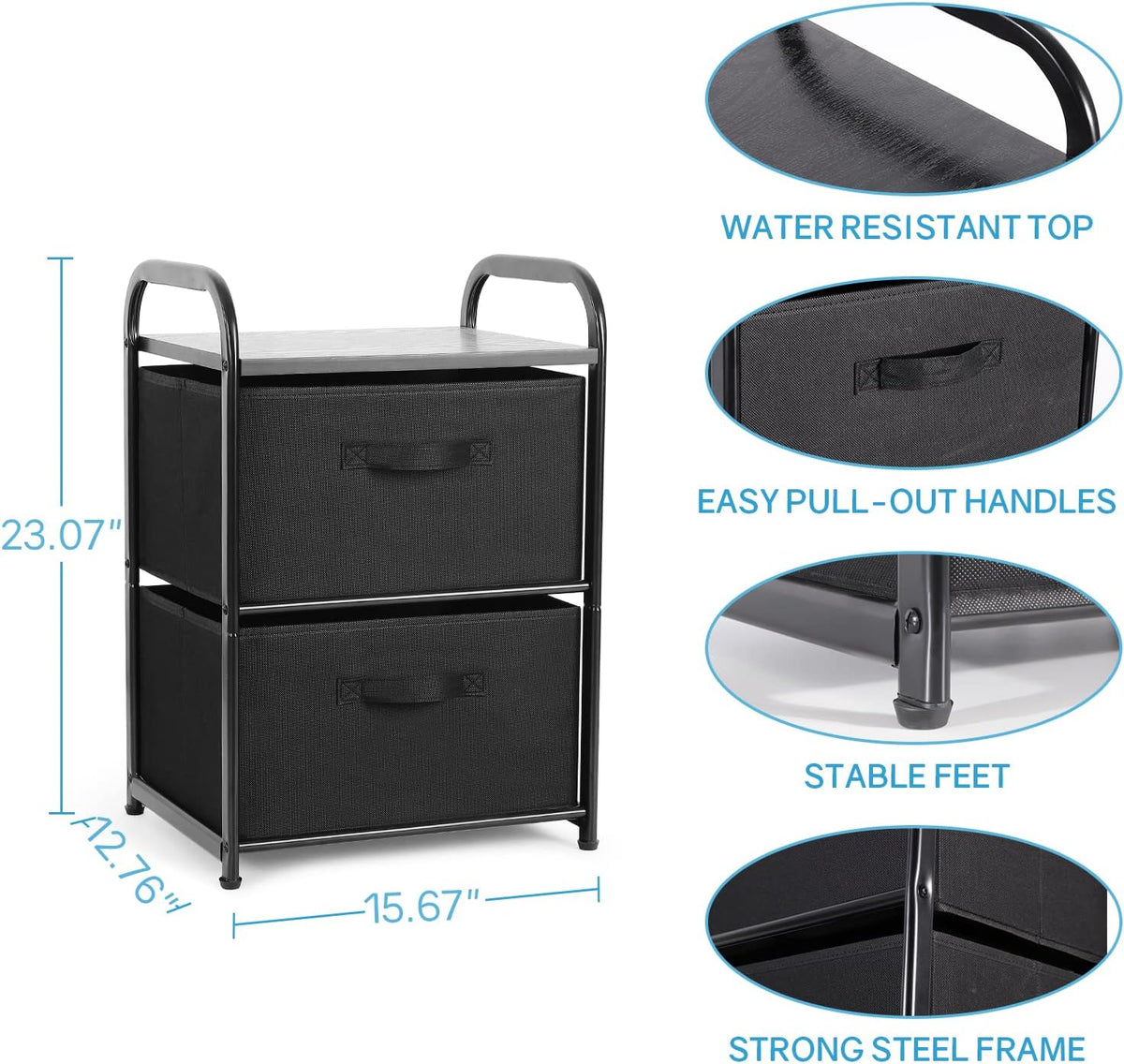 MAX Houser 2 Drawer Wide Fabric Dresser Storage Organizer Unit, Black