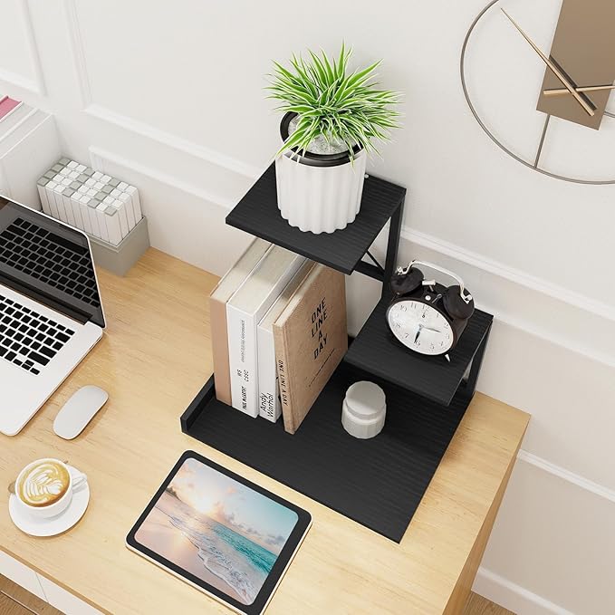 ELITEROO Wood Desktop Shelf, 3 Tier Desk Shelves Small Bookshelf Organizer - Image 2