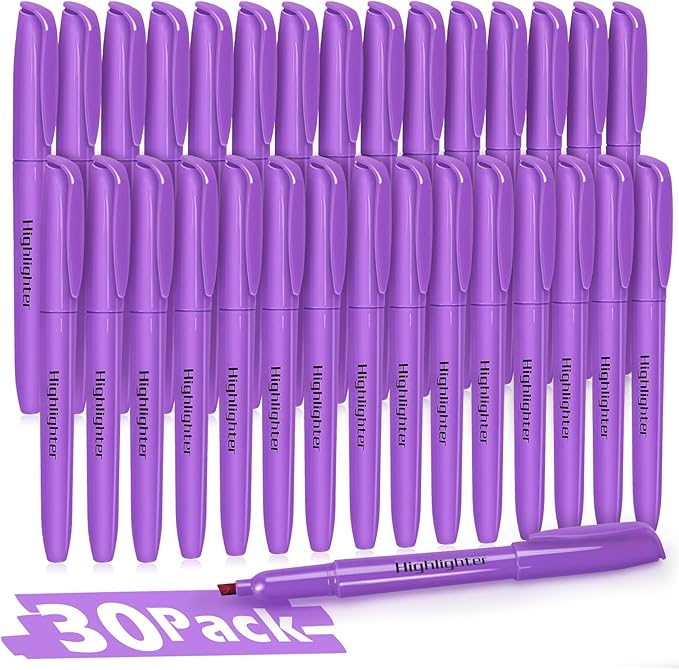 Duchong Highlighters, 30 Packs Purple Highlighter Bright Colors Bulk, Chisel by Duchong