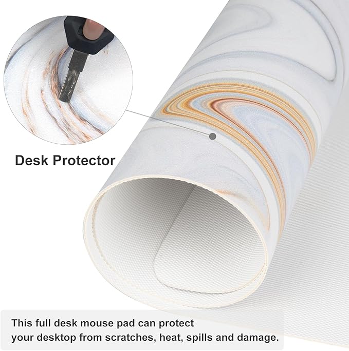 QIYI Large Mouse Pad, Cute Marble White Desk Mat, PU Leather Desk Protector - Image 4