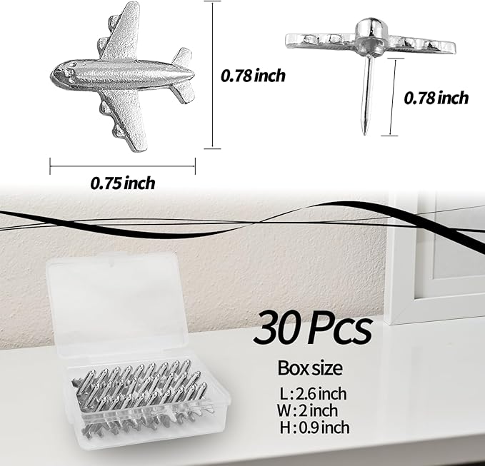 Silver-Tone Airplane Push Pins 30 Pack - Image 2
