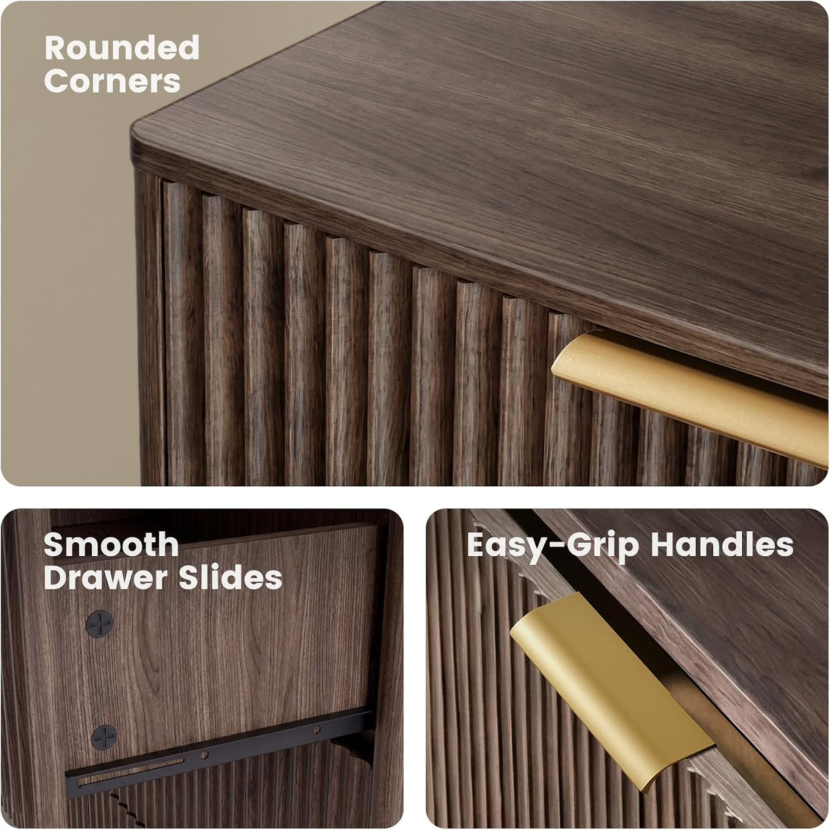 Amada Modern 6 Drawer Dresser, Fluted Wood Chest of Drawers, Walnut