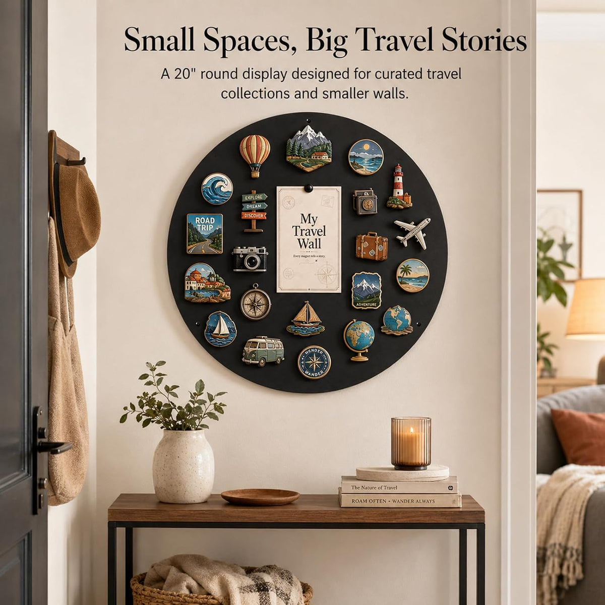 Round Travel Magnet Board: Display 20–30 Souvenirs as Wall Decor