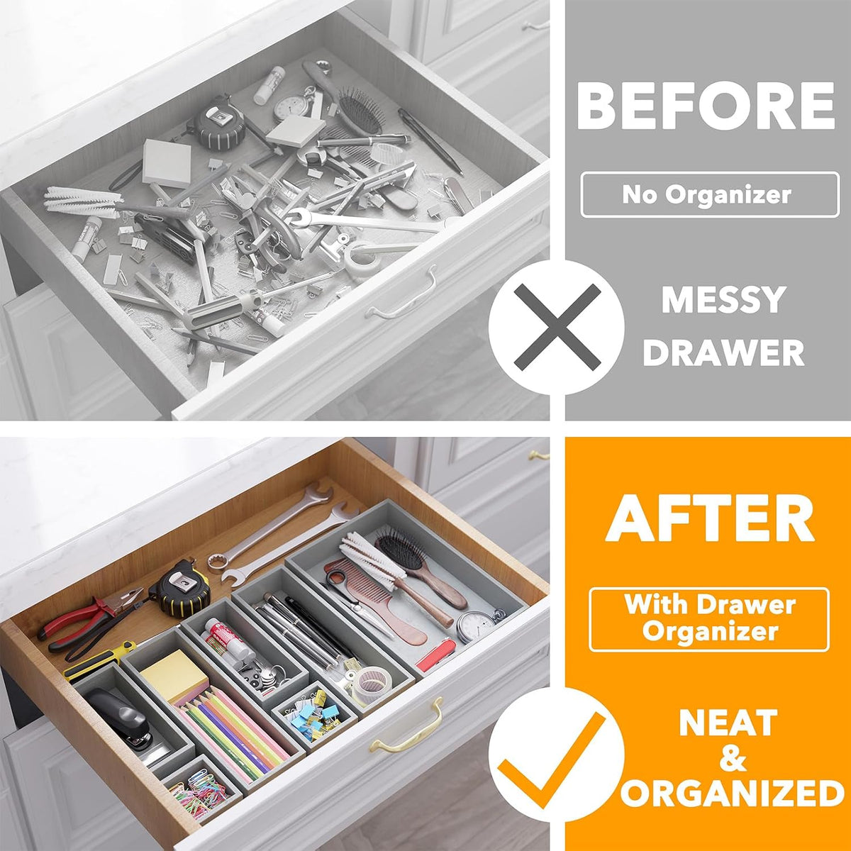 SpaceAid 7-Piece Bamboo Drawer Organizer Storage Boxes Set, Wood Tray Junk Dr...