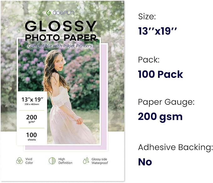 13x19 Photo Paper Glossy, Goefun 200 GSM/54 LB Printer Photo Paper - Image 2
