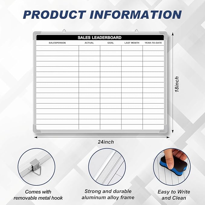 Lined Whiteboard Blank Grid Aluminum Frame Dry Erase Board Reusable Wall - Image 2
