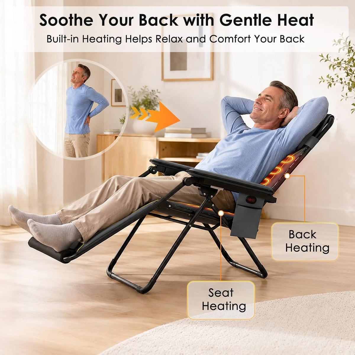 Suteck Heated Zero Gravity Chair, 400LBS 30.3" Padded Antigravity Chairs