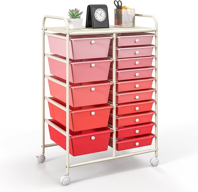 GOFLAME 15-Drawer Rolling Storage Cart, Craft Storage Cart by GOFLAME