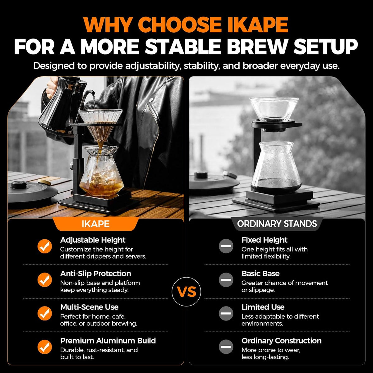 IKAPE Adjustable Portable Coffee Maker Stand, Aluminum Alloy Universal Coffee...