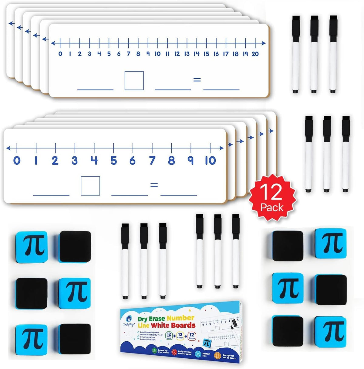 Simply Magic 12-Pack Double-Sided Dry Erase Number Line White Boards 4"x...