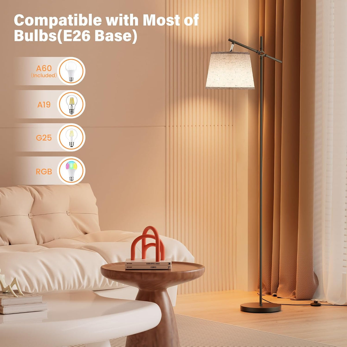 SIBRILLE Floor Lamp with Linen Shade, Dimmable Tall Standing Lamp with Remote...