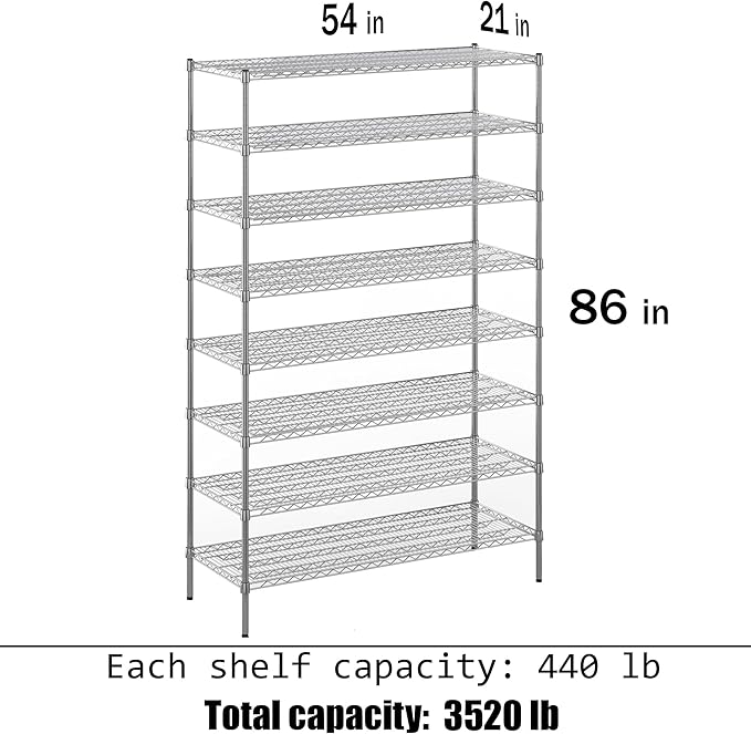 Regal Altair 21" Deep x 54" Wide x 86" Height Wire Shelving Kit | 8-Tier | NSF - Image 3