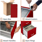LYS SOHO Box/File/File Mobile Red File Cabinet, 3 Drawer - Image 9