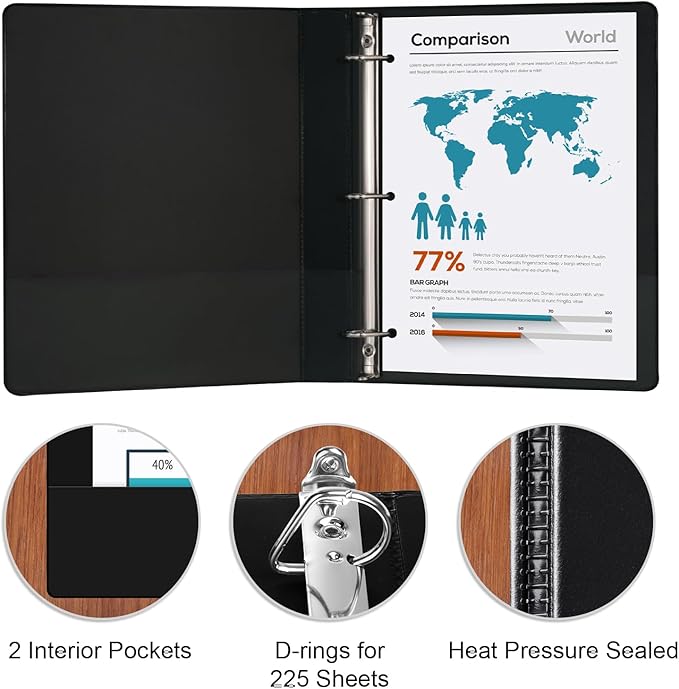 Comix D-Ring Basic View Binder 1 inch 3 Ring Binders, 2.4mm-Thick, Hold 225 - Image 2