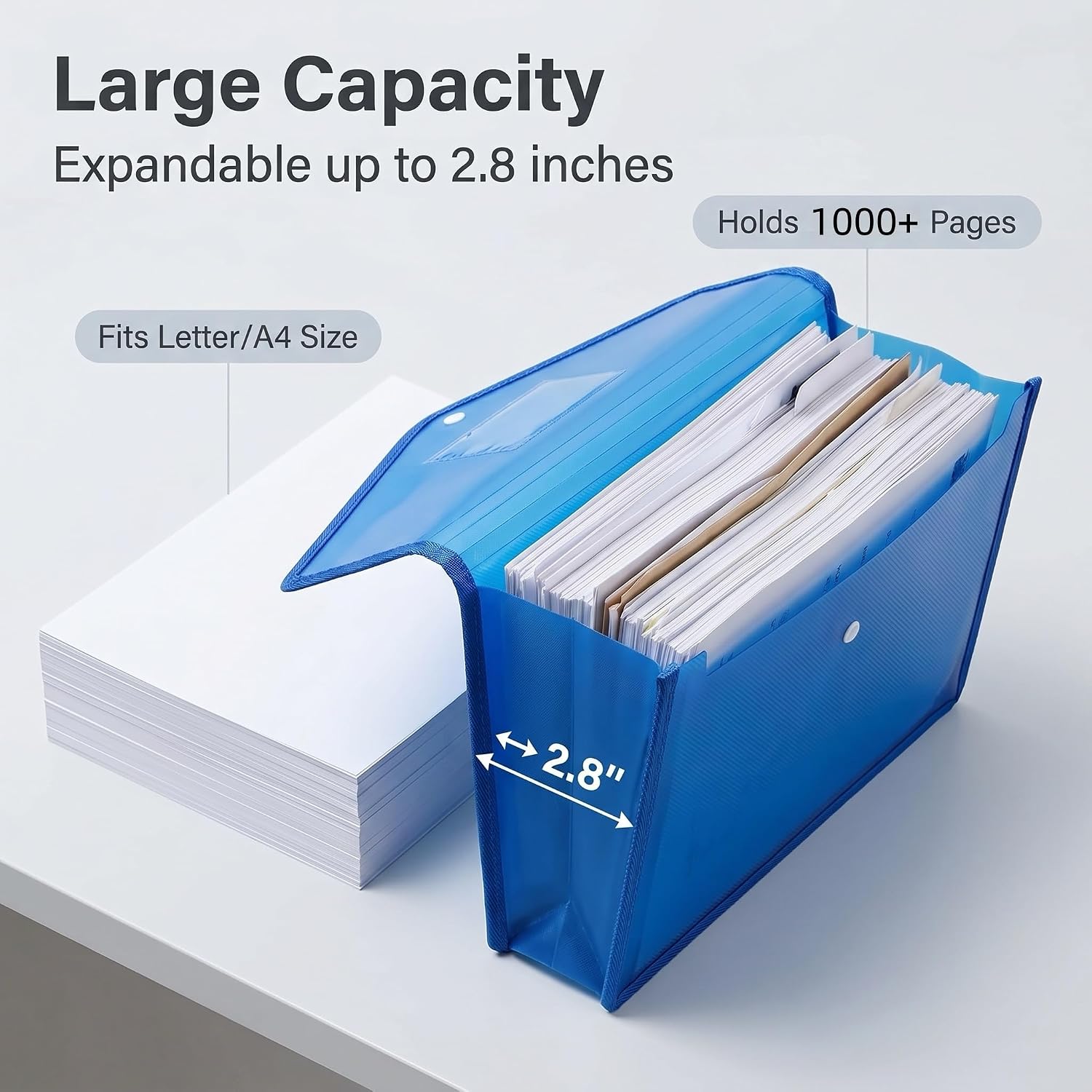 7 Pack Plastic Expanding File Folders Fit Letter/A4 Size | Transparent Envelopes With Snap Closure For School/Office/Home,No Dviders,Waterproof,Pocket File Folders,Colorful