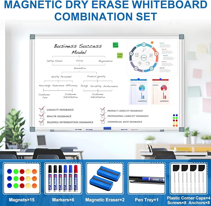 H-Qprobd 6'x4' Large Magnetic White Board Dry Erase Whiteboard - Image 5