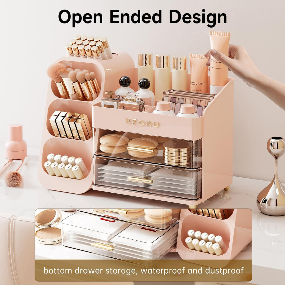 UFORU Makeup Organizer Countertop with Brush Holder for Vanity Bathroom