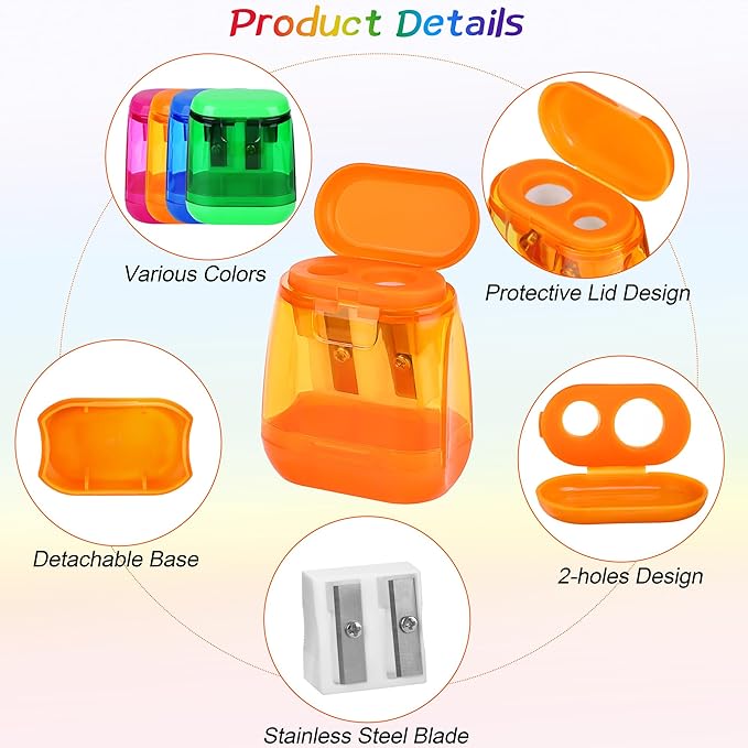Aodaer 96 Pieces Manual Pencil Sharpeners Dual Hole Compact Sharpener - Image 3