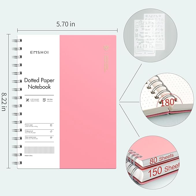 EMSHOI A5 Spiral Notebook Bullet Dotted journal, Small 5.7" X 8.22", 300 - Image 2