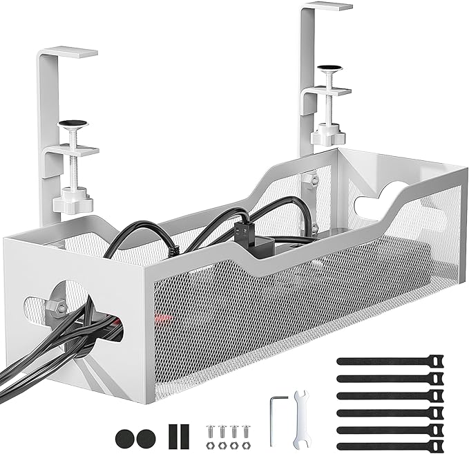 Under Desk Cable Management Tray No Drill, 13.38'' Metal Tray by Litwaro