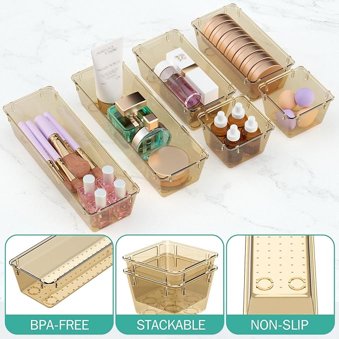 WOWBOX 12 Pack Clear Drawer Organizer Set, Acrylic Drawer Storage Trays - Image 3